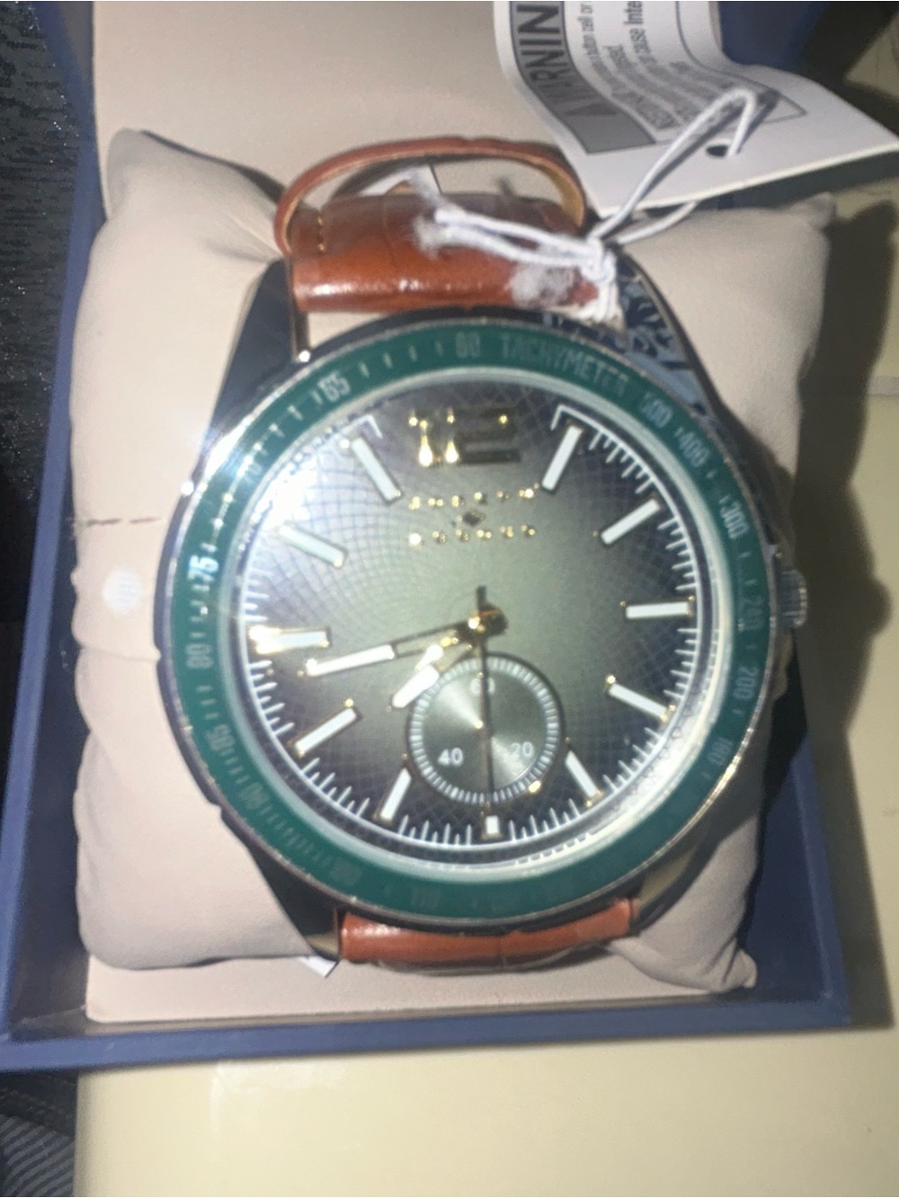 Joseph Abboud Green Dial Watch men’s Brown Leather Strap watch